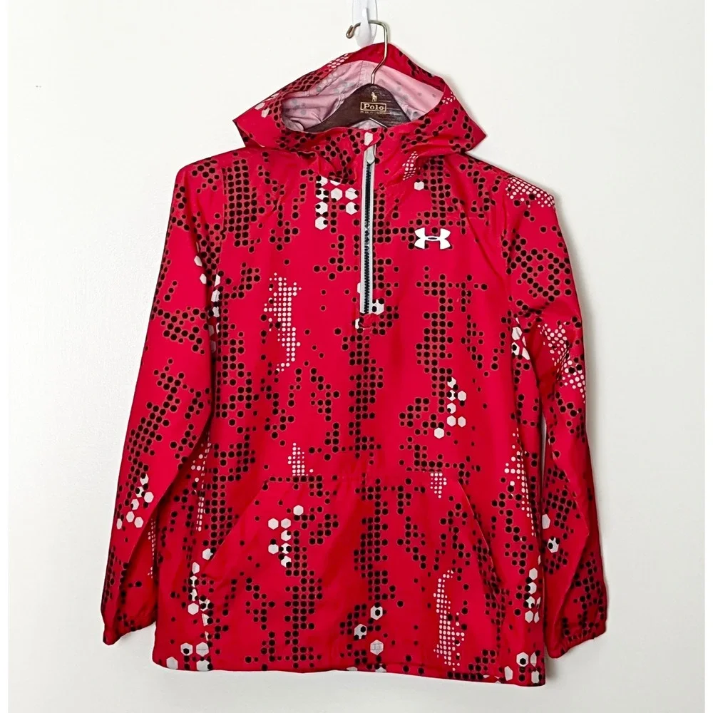 Under Armour Storm Rain Jacket Youth Large Red Digital Camo 1/4 Zip Windbreaker